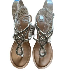 Fergalicious White and Tan Wedge Gladiator Sandals 9